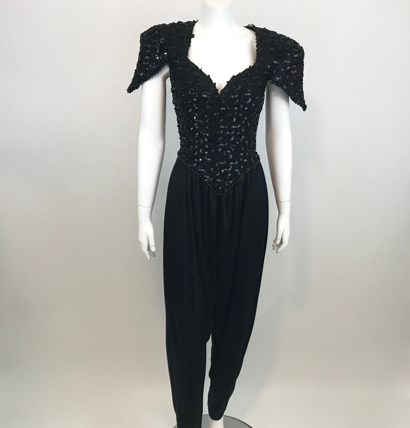 Vintage 80s Black Sequin Jumpsuit Womens Juniors 9 10 Etsy