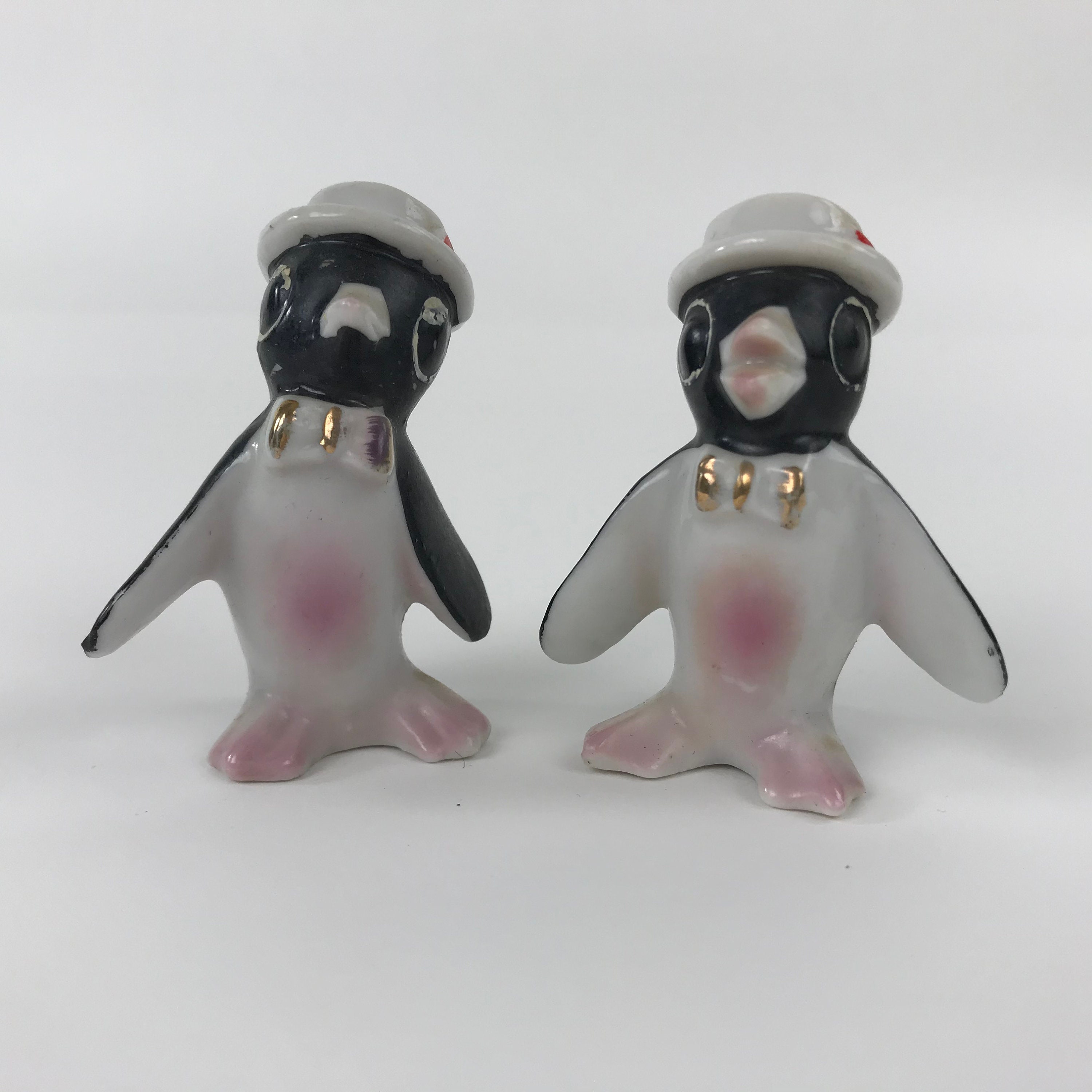 Pair of Ceramic Penguin Figurines with Bow Ties and Hats Made Etsy
