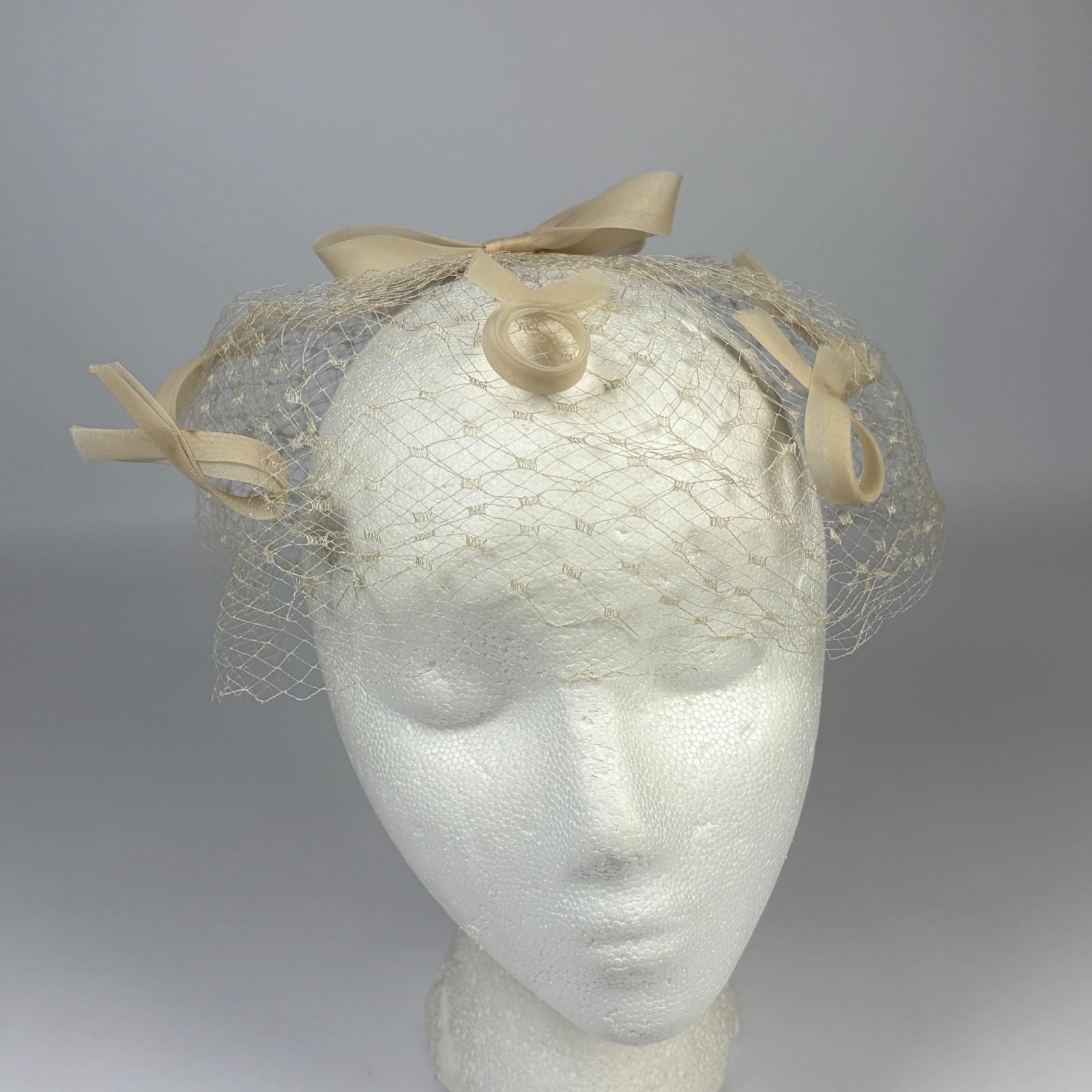 Vintage 50s Crown Beige Hat Floral Pearls Wedding Dance Costume Theatre 1950 main image 2
