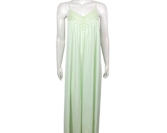 Camicia da notte vintage Shadowline in nylon: lingerie in pizzo verde chiaro, taglia M