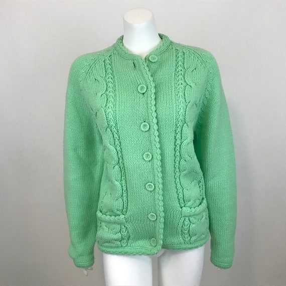 Carol Brent Green Cable Knit Cardigan Sweater Womens 38 | Etsy