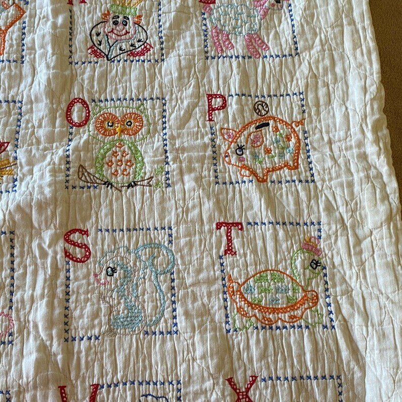 Quilted Baby Blanket Cross Stitch Alphabet Yellow Gingham Etsy