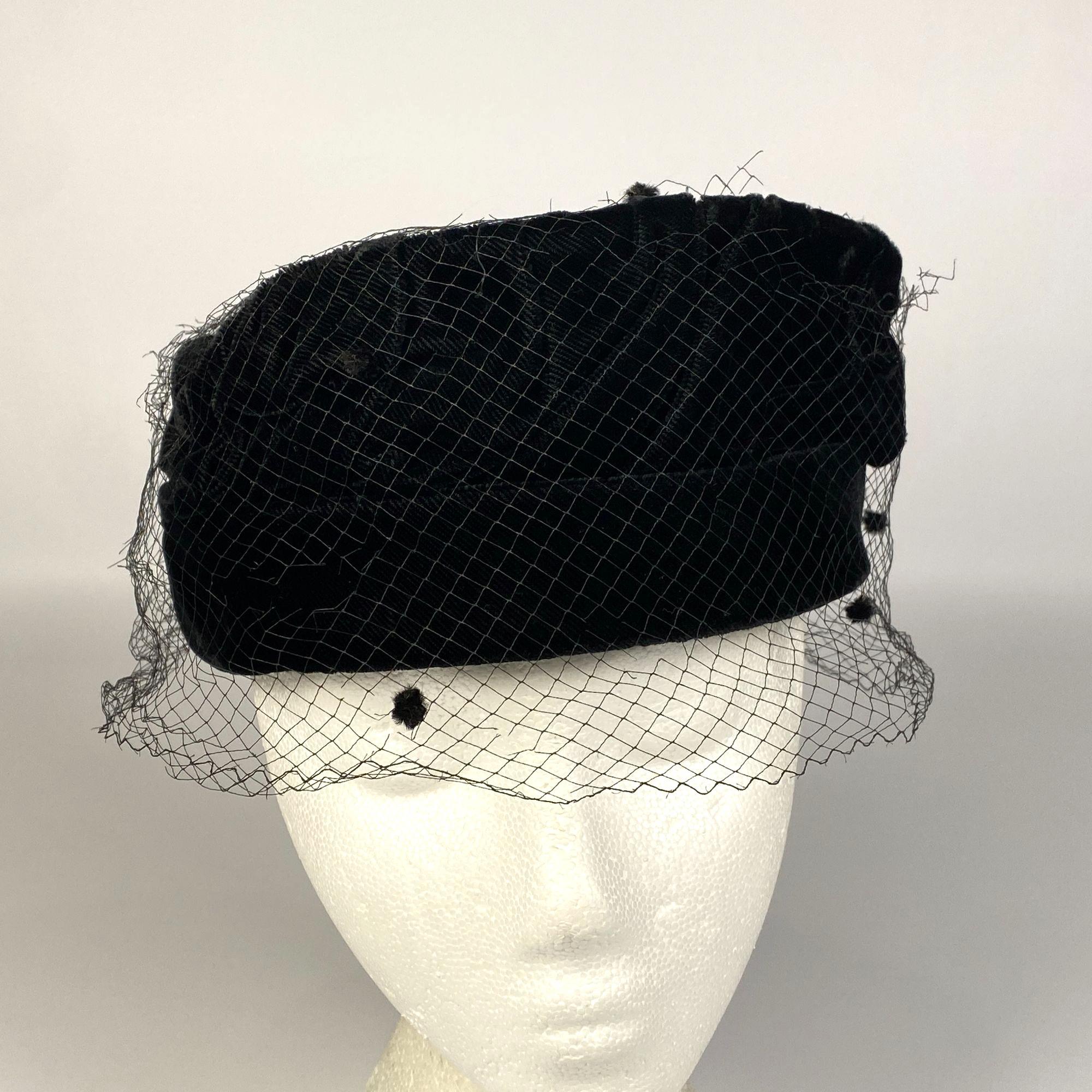 Vintage Beaded Butterflies Velvet Netted Pillbox Hat Black Elegant Glam MCM Black Velvet Pillbox Hat - Etsy main image 3