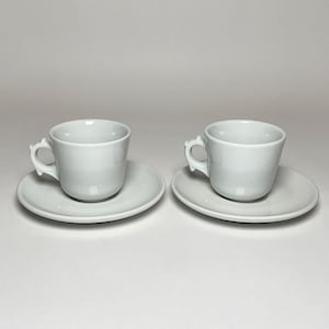Apilco Coffee Tea Cups and Saucers Set of 2, White Porcelain, France