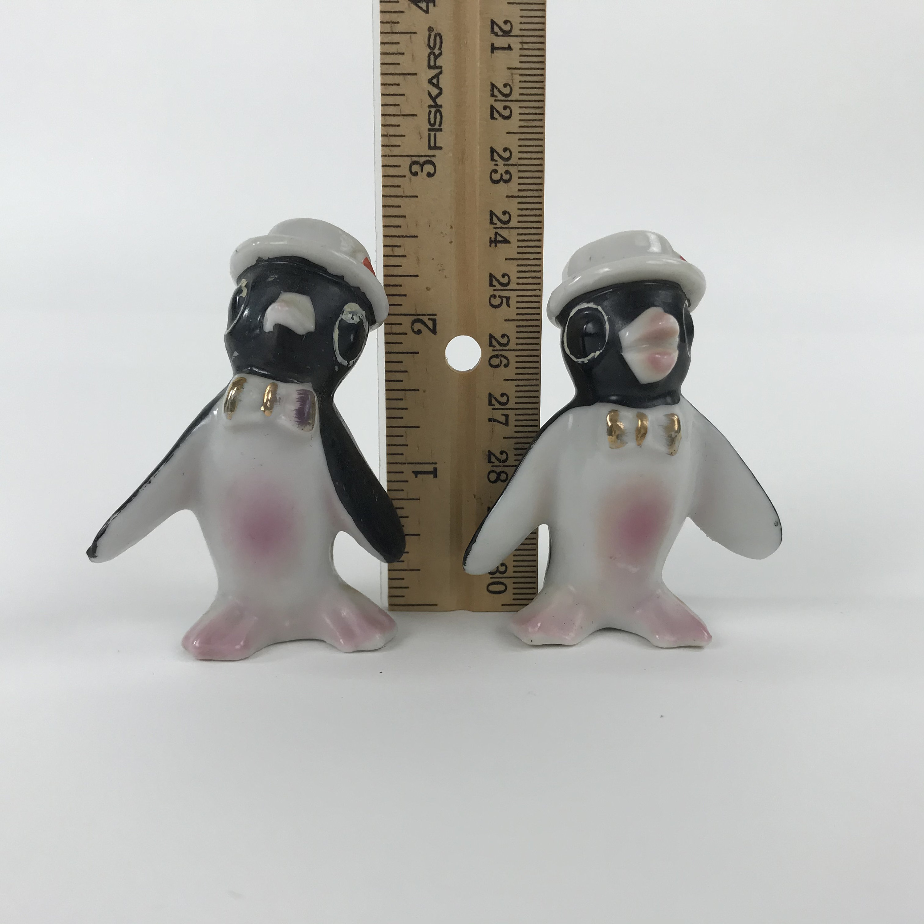 Pair of Ceramic Penguin Figurines with Bow Ties and Hats Made Etsy
