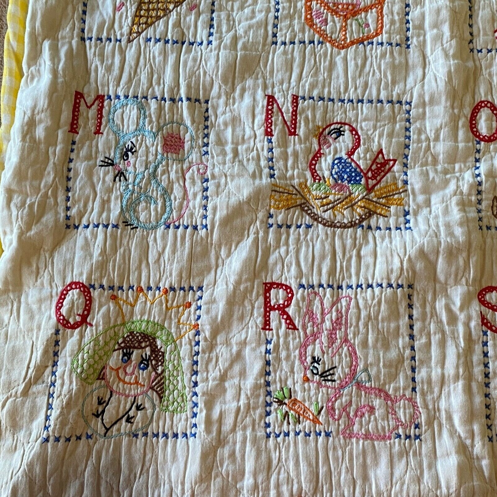 Quilted Baby Blanket Cross Stitch Alphabet Yellow Gingham Etsy