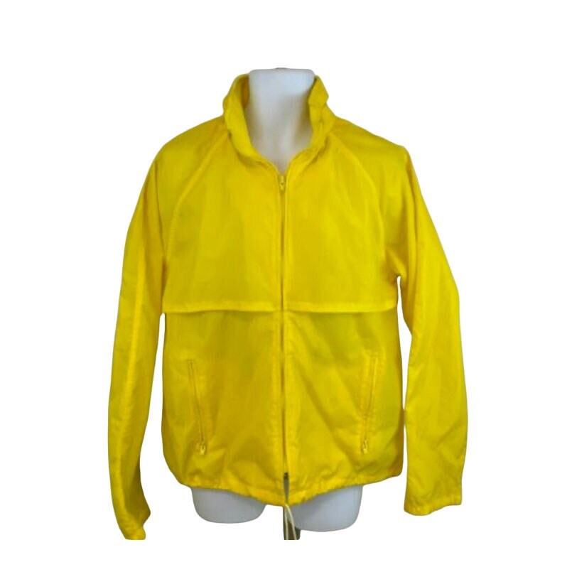 Eddie Bauer Windbreaker Mens L, Yellow, Nylon, Tuck Away Hood, Vented