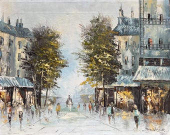 Vintage Paris Street Scene Oil Painting: Mid-Century Impressionist Signed