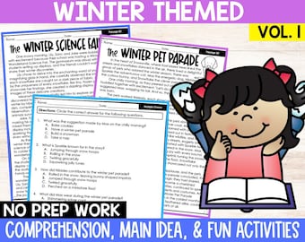 Winter Reading Comprehension Packet, 4th Grade Reading Activities, Independent Work Packet, Main Idea Practice, 3rd Grade Reading Passages