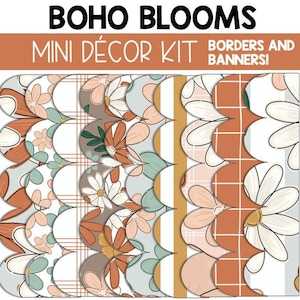 Boho Blooms Mini Decor Kit, Calming Classroom Decor, Floral Bulletin Board Decor, 70s inspired classroom decor, muted boho floral decor