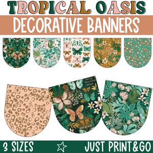 Bunting del tablón de anuncios, pancartas decorativas para el aula, decoración tropical del aula, decoración imprimible del aula, decoración editable del aula