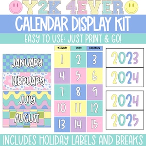 Retro Calendar Kit, Calendar Pocket Chart Calendar Inserts, Printable ...