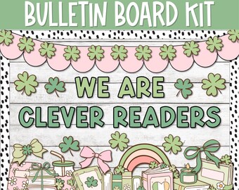 Pastel St. Patrick's Day Bulletin Board Trendy Coquette Classroom Decor Clover Pot of Gold Leprechaun, Lucky Smiley Face Classroom Decor
