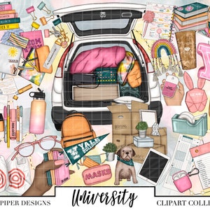 大学のクリップアート、新学期のクリップアート、大学のクリップアート、学校用品の文房具プランナーのクリップアート、教師、学生、教育