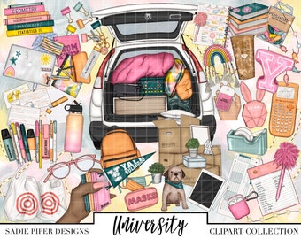 UNIVERSITY Clipart, Back to School Clipart College Clipart, School Supplies Stationary Planner Clipart Teacher Student Education