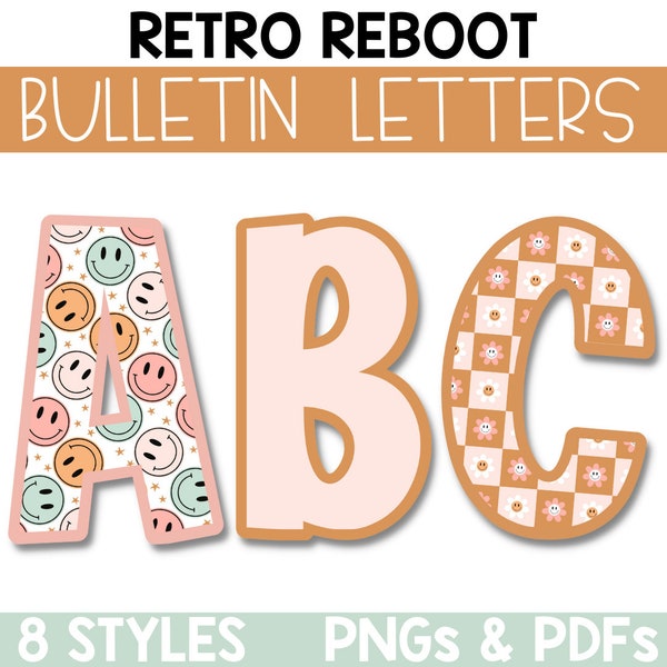 Groovy Retro Bulletin Board Letters, Letter Clipart, Printable Bulletin Board Letters, Lettering Pack for Bulletin Boards, Classroom