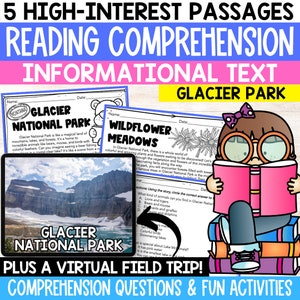 Glacier Park Themed Reading Comprehension Worksheets, Reading Comprehension Work Packet, Independent Work Packet, Close Reading Worksheets