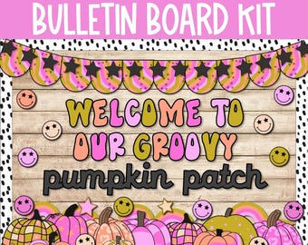 Groovy Fall Bulletin Board Decor, Retro Fall Bulletin Board, Fall Classroom Decor, Retro Spooky Autumn Decor 70s pumpkin patch, Trendy Neon