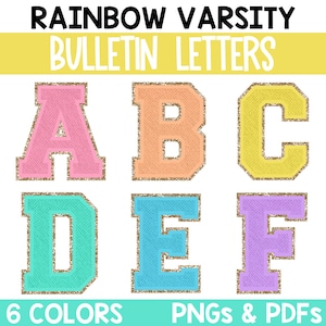 Groovy Retro Varsity Bulletin Board Letters, Letter Clipart, Cartas de tablón de anuncios imprimibles, Paquete de letras para tablones de anuncios, Parche Png