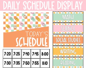 Editable Daily Schedule Display for Classroom, Daily Schedule Cards, Visual Time Table for Classroom, Retro Classroom Schedule Pocket RTRMX