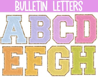 Pastel Groovy Retro Varsity Bulletin Board Letters, Letter Clipart, Rainbow Printable Bulletin Letters, Lettering Pack Bulletin Boards Patch