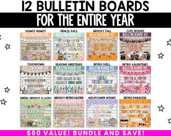 Spring Bulletin Board Bundle, Fall Bulletin Boards for Entire Year, Year Round Bulletin Kits, Classroom Decor Winter Door Decor Kit