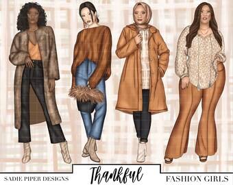 DANKBARe Fashion Girls, Herbst Mode Clipart, New York Fashion Week Clipart, Fashion Clipart, Herbst Herbst Kürbisse, HerbstMode Streetwea