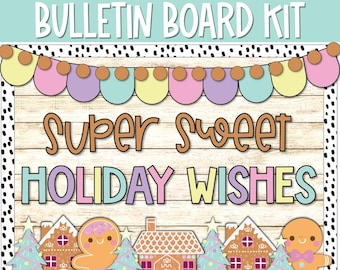 Pastel Gingerbread Christmas Bulletin Board Kit, Pink Winter Holiday Baking Door Decor, Cute Pastel Gingerbread Door Decor for December