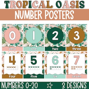 Tropical Number Posters, Number Posters with Ten Frames, Ten Frame Number Posters, Boho Counting Posters, Printable Number Posters