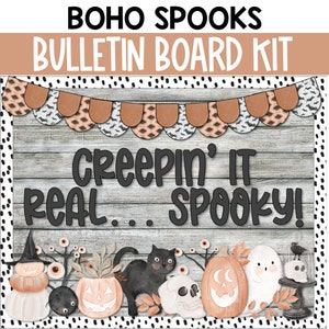 Halloween Bulletin Board Decor, Boho Halloween Bulletin Board, Halloween Classroom Decor, Modern Halloween Decor