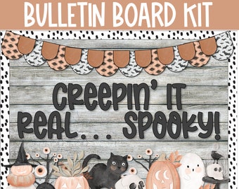 Halloween Bulletin Board Decor, Boho Halloween Bulletin Board, Halloween Classroom Decor, Modern Halloween Decor