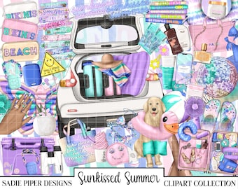 SONNIG SOMMER Clipart, Sommer Clipart, Strand Tropisch Reise Clipart, Pool Clipart, Jet Set Clipart Ästhetisch Clipart, Urlaub Clipart