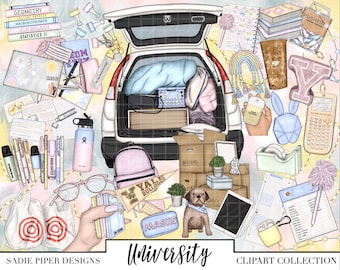 UNIVERSITY PASTEL Clipart, Back to School Clipart College Clipart, School Supplies Stationary Planner Clipart Teacher Student Education