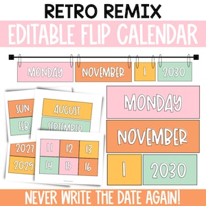 Flip Calendar for Classroom, Calendar Display for Classroom, Editable Calendar, Modern Classroom Decor, Calendar Bulletin Board -  RTRMX