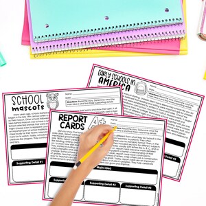 May include: Black and white printable report card template with the text "Report Cards" and "A+" in a circle. The template has sections for "Main Idea", "Supporting Detail #1", "Supporting Detail #2", and "Supporting Detail #3".