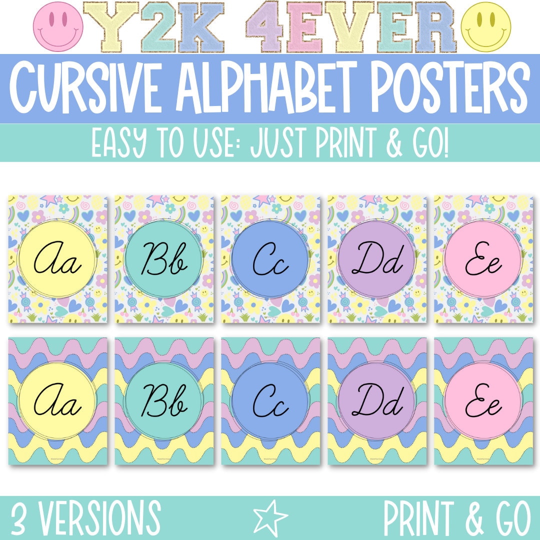 Cursive Alphabet Posters for the Classroom, Elementary School Alphabet