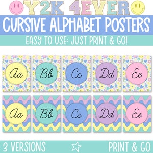Cursive Alphabet Posters for the Classroom, Elementary School Alphabet Posters, Colorful Classroom Decor, Printable Classroom Decor Alphabet