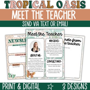 Tropical Meet the Teacher Templates, Editable Meet the Teacher Flyer, Boho Class Newsletter Template, Custom Meet the Teacher