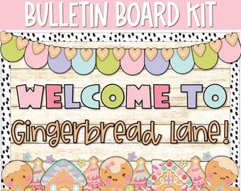Pastel Gingerbread Christmas Bulletin Board Kit, Pink Winter Holiday Baking Door Decor, Cute Pastel Gingerbread Door Decor for December