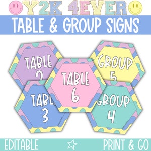 Editable Group and Table Signs, Retro Classroom Management Tools, Groovy Classroom Decor, Classroom Table Labels, Labels for Classroom