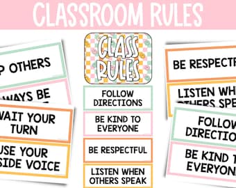 Retro Classroom Rules Display, Groovy Classroom Management Tools, Rule Display Chart, Retro Classroom Decor - RTRMX