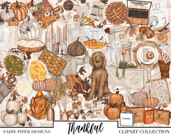 THANKFUL Clipart, Thanksgiving Clipart, Autumn Clipart, Fashion Clipart, Fall Autumn Pumpkins, Black Friday Fall Feast Friendsgiving Farmhou