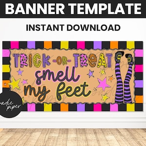 Halloween Painted Paper Banner TEMPLATE for Commercial Use, Trick or Treat Painted Template Mock Up, DIY Painted Sign Halloween Party