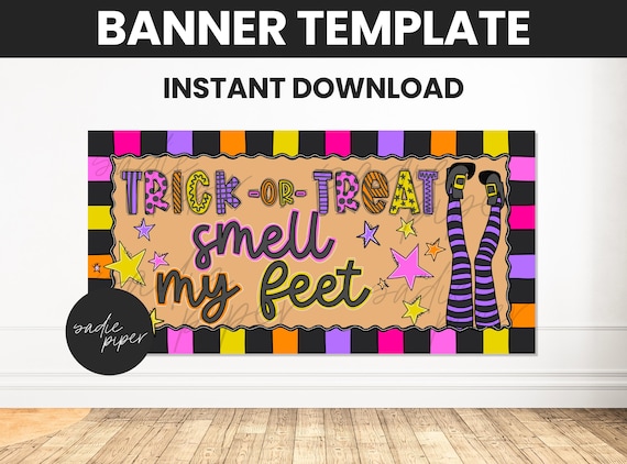 Halloween Painted Paper Banner TEMPLATE for Commercial Use, Trick or Treat Painted Template Mock Up, DIY Painted Sign Halloween Party