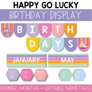 Birthday Display for Classroom, Bulletin Board Birthday Display, Editable Birthday Display, Bright Rainbow Classroom Decor, Printable / HGL