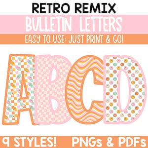 Retro Remix Groovy Bulletin Board Letters, Letter Clipart, Cartas de tablón de anuncios imprimibles, Paquete de letras para tablones de anuncios, Boho