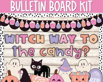 Pastel Ghost Halloween Bulletin Board Kit, Trick or Treat Fun Cutesy October Door Decor, Elementary Classroom