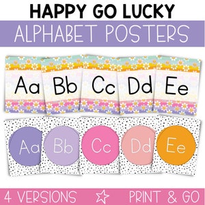 Happy Go Lucky Alphabet Posters, Printable Classroom Decor, Instant Download, Retro Classroom Decor, Modern Classroom Decor / HGL