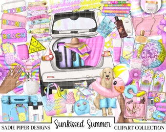 SONNIG SOMMER Clipart, Sommer Clipart, Strand Tropisch Reise Clipart, Pool Clipart, Jet Set Clipart Ästhetisch Clipart, Urlaub Clipart