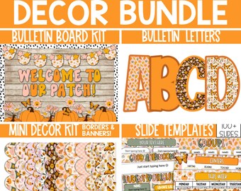 Groovy Fall Bulletin Board Decor, Retro Fall Bulletin Board, Fall Classroom Decor, Retro Pumpkin Patch Decor 70s halloween
